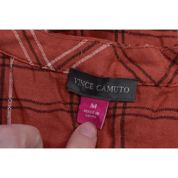 Vince Camuto Blouse Womens Medium Red Plaid Ruffle Sleeve Mood Indigo Apple Top - Picture 6 of 11